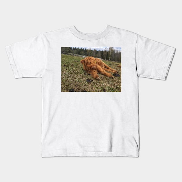 Scottish Highland Cattle Calf 1990 Kids T-Shirt by SaarelaHighland